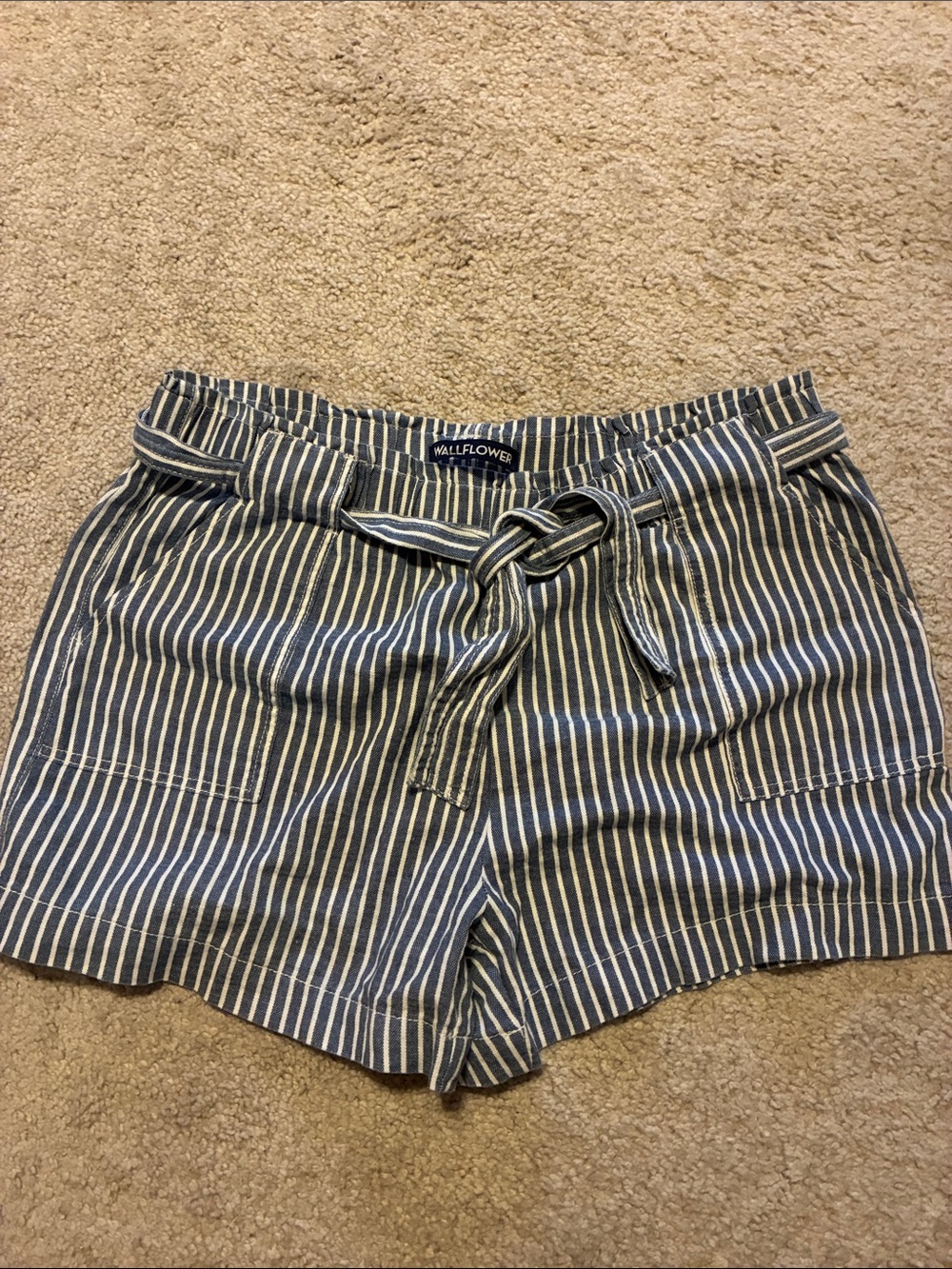 Wallflower Navy and White Striped Tie-Waist Shorts